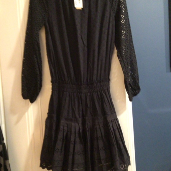 NEW Roller Rabbit Black Arista Dress Eyelet Ruffle Smock Long Sleeve Mini Boho S - Picture 13 of 14